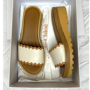 See By Chloe Robin Rickrack-Trim calfskin Leather Wedge Slides Size US 6 w box